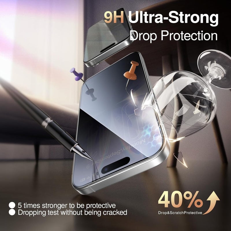 SmartDevil 2 Pack Tempered Glass for iPhone 17 Privacy Screen Protector, Military-Grade Shatterproof Protection, 9H Hardness, Anti-Spy Privacy Film, Fast & Easy Installation, Case Friendly Design - Image 5